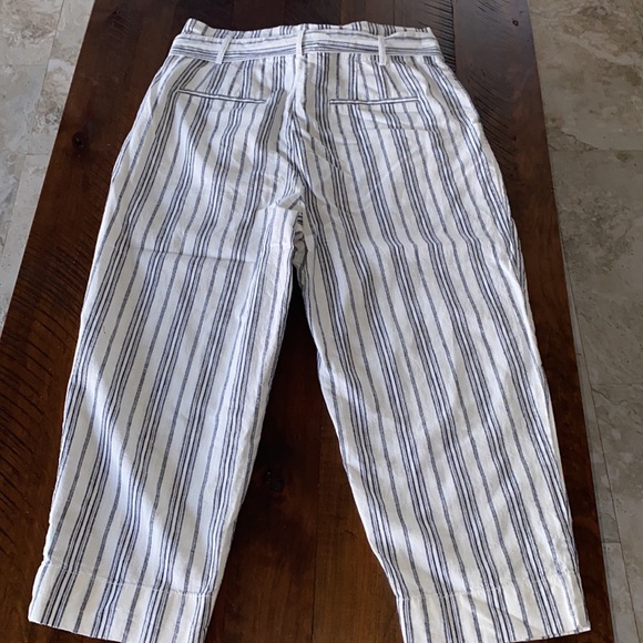 Madewell Linen Cotton Paperbag Pants in Dark Baltic Striped High waist - Picture 8 of 9